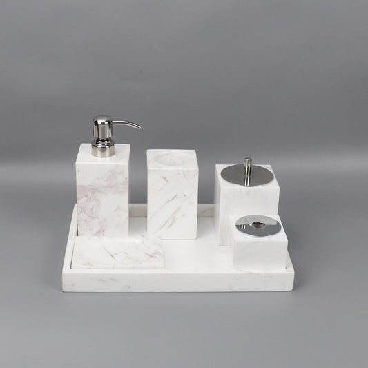 Luxury 6-Piece Marble Bathroom Set – Solid Stone Toiletry Organizer