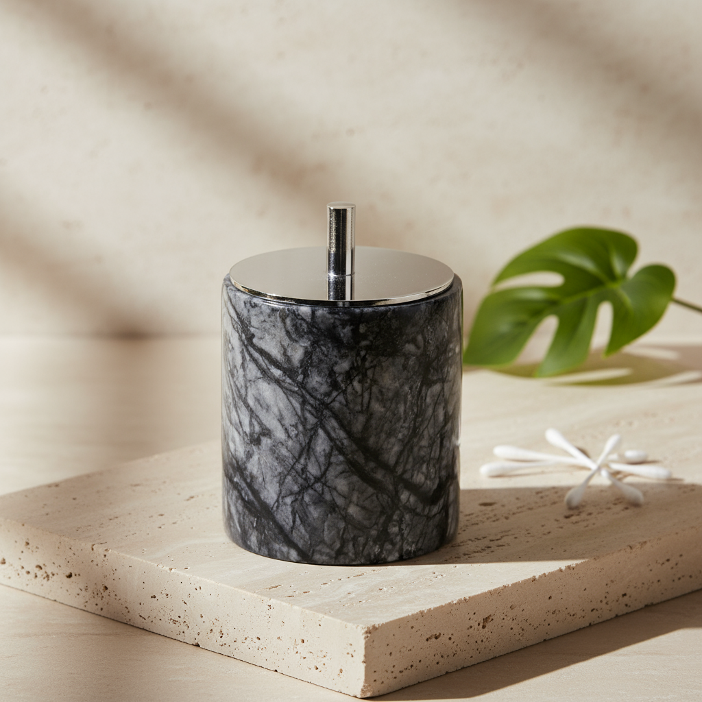 Luxury Solid Stone Marble Cotton Swab Canister