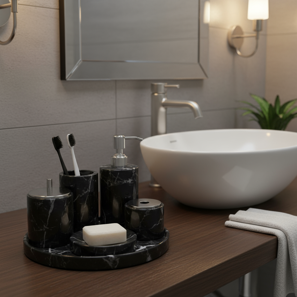 Marble Bathroom Set 6-Piece | Luxury Solid Stone Toiletry Organizer