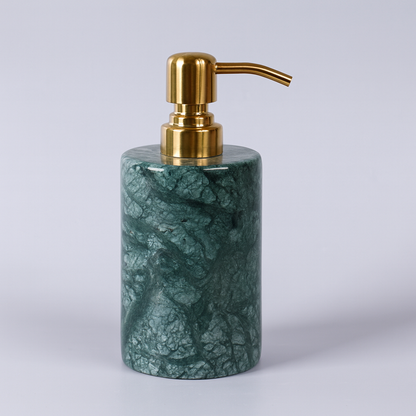Emerald Vein Round Marble Soap Dispenser – Solid Stone with Gold Metal Pump (1kg)