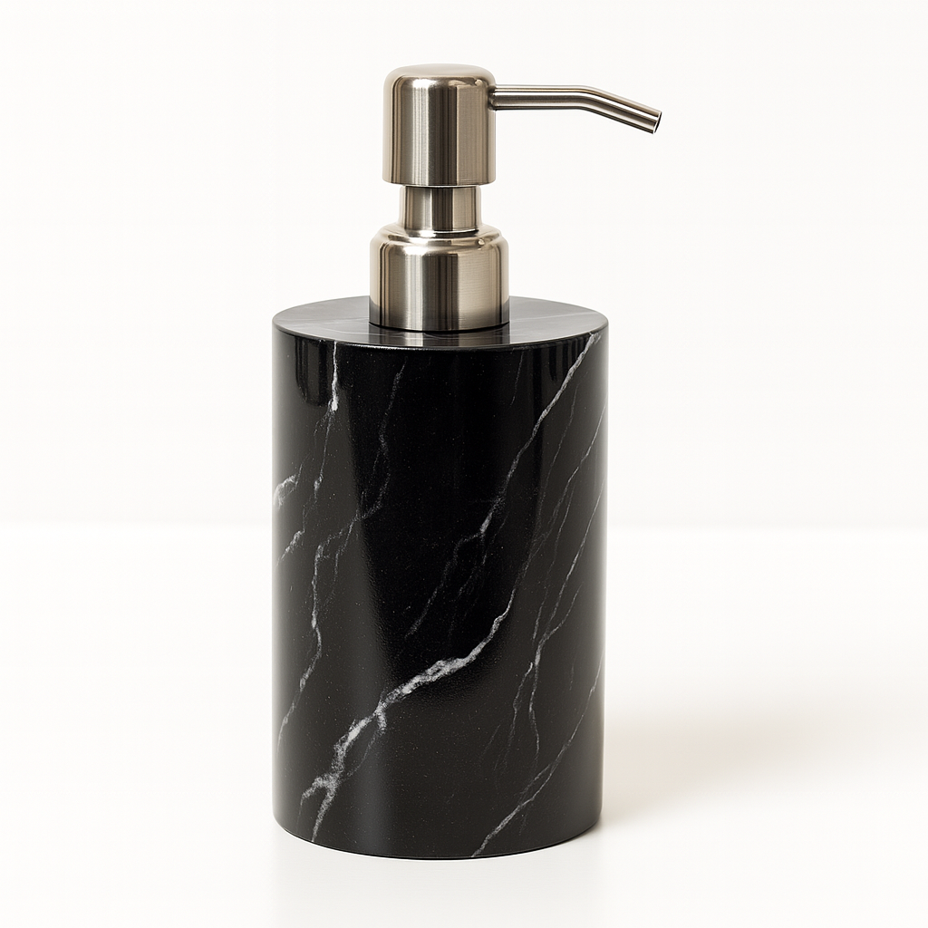 Round Marble Soap Dispenser – Solid Stone with Gold Metal Pump (1kg)