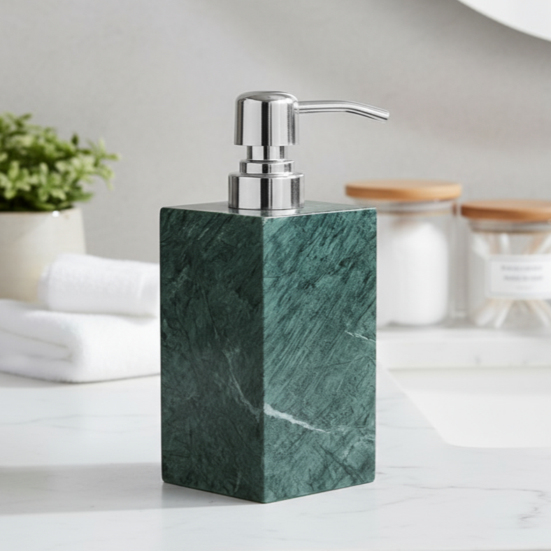 Aurora Marble Soap Dispenser – Solid Stone with Metal Pump