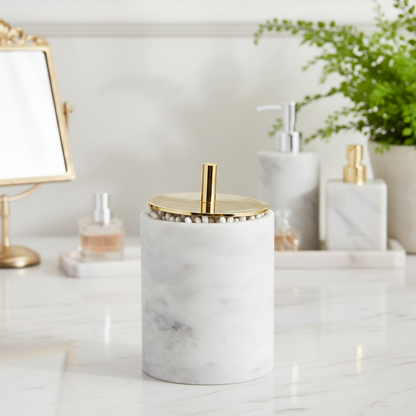 Luxury Solid Stone Marble Cotton Swab Canister