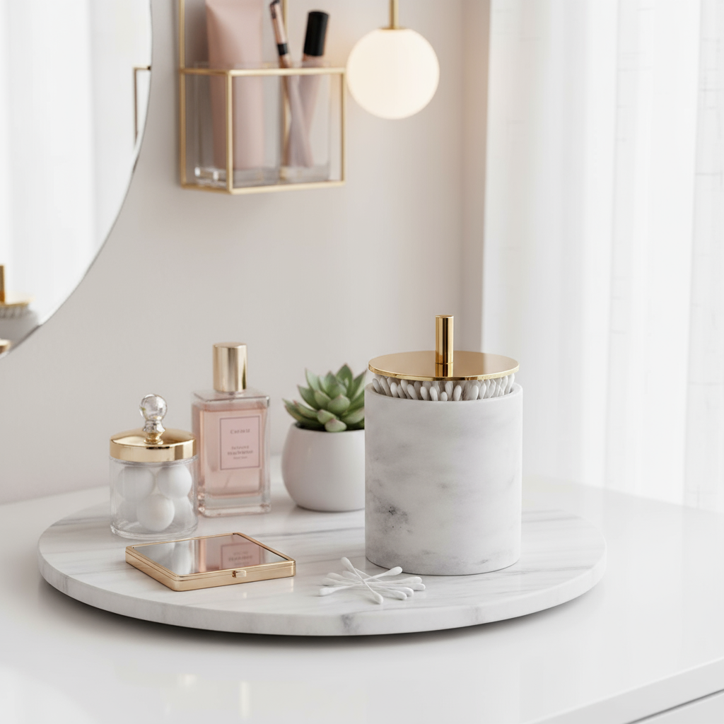 Luxury Solid Stone Marble Cotton Swab Canister