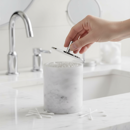 Luxury Solid Stone Marble Cotton Swab Canister