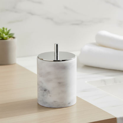 Luxury Solid Stone Marble Cotton Swab Canister