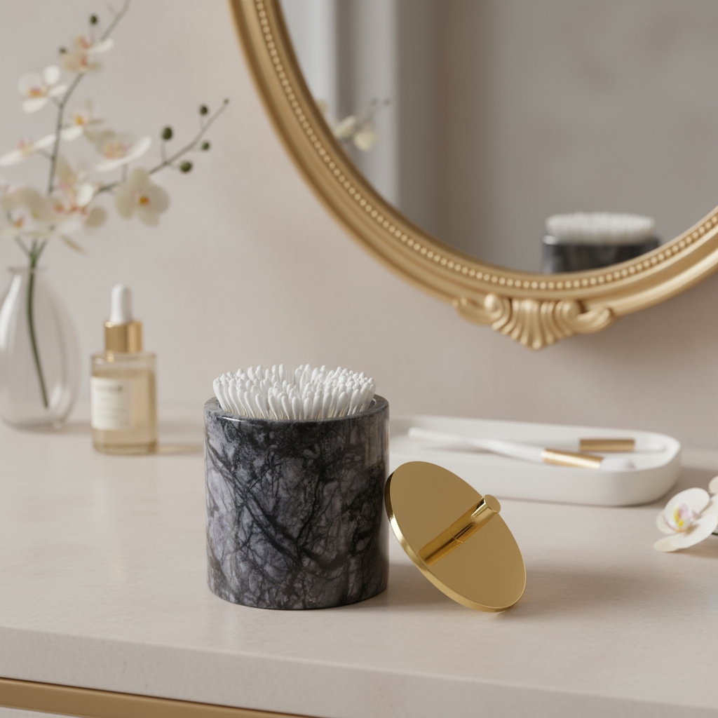 Luxury Solid Stone Marble Cotton Swab Canister
