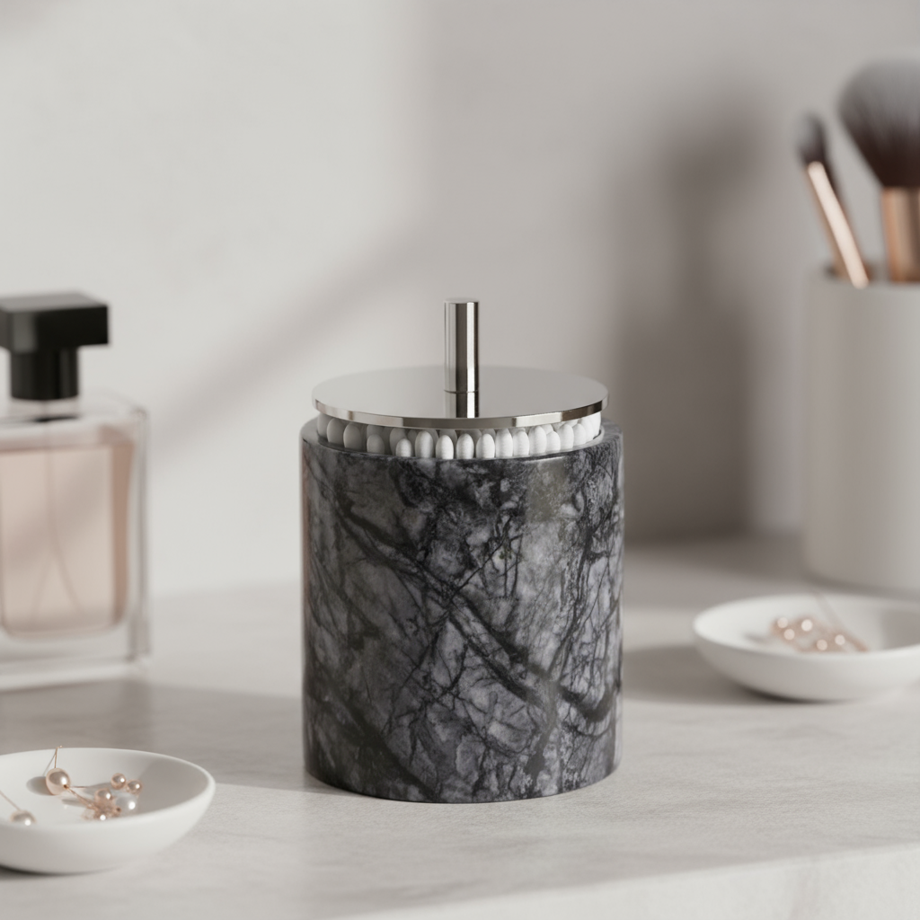 Luxury Solid Stone Marble Cotton Swab Canister