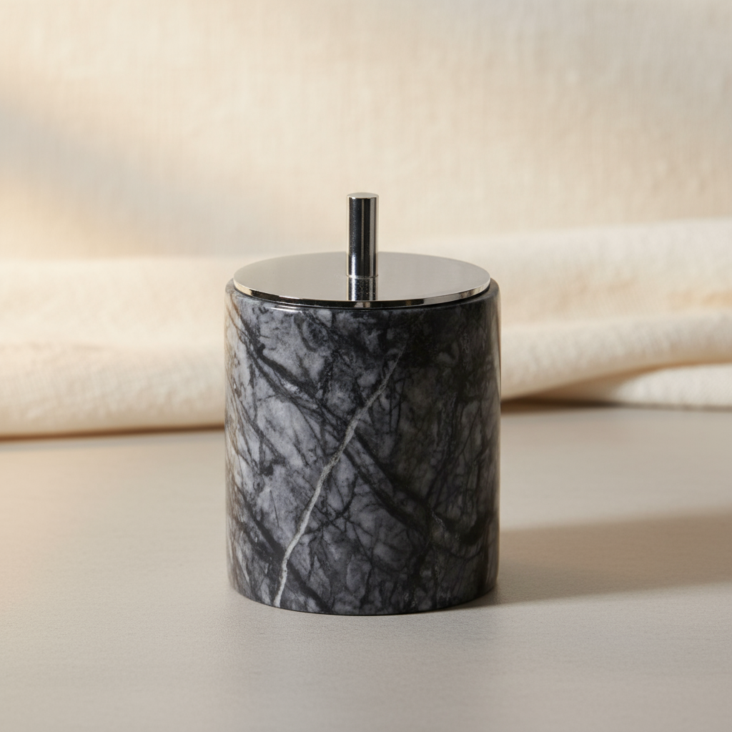 Luxury Solid Stone Marble Cotton Swab Canister