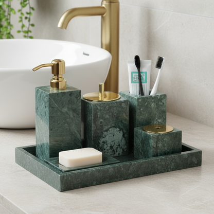 Marble Bathroom Set 6-Piece | Luxury Solid Stone Toiletry Organizer
