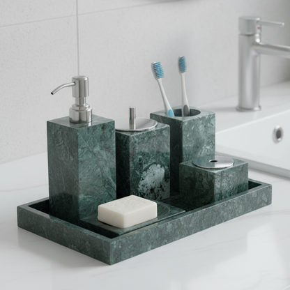 Marble Bathroom Set 6-Piece | Luxury Solid Stone Toiletry Organizer