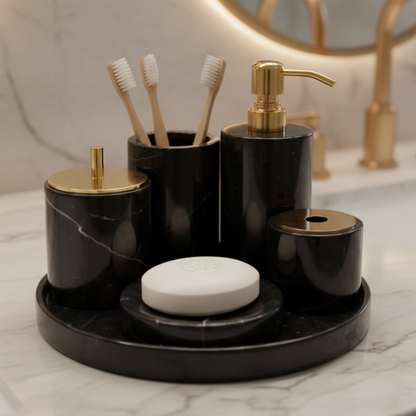 Marble Bathroom Set 6-Piece | Luxury Solid Stone Toiletry Organizer