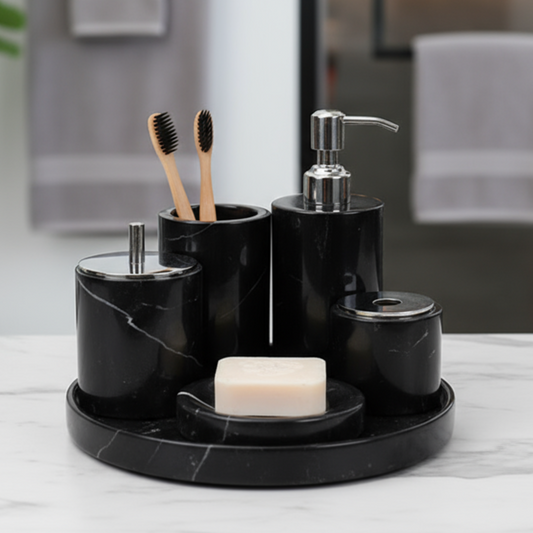 Marble Bathroom Set 6-Piece | Luxury Solid Stone Toiletry Organizer