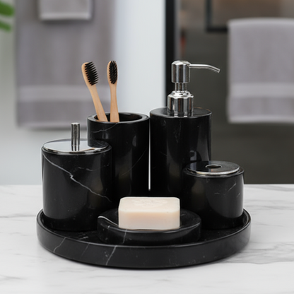 Marble Bathroom Set 6-Piece | Luxury Solid Stone Toiletry Organizer