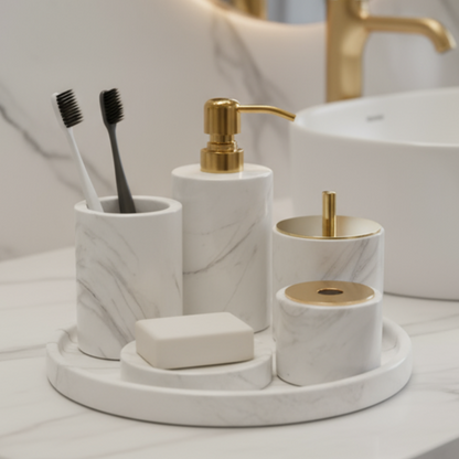 Marble Bathroom Set 6-Piece | Luxury Solid Stone Toiletry Organizer